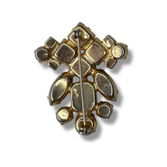 Vintage Gold Tone Brooch With Prong Set Crystals In Purple Blue & Green 1.75" x - Picture 3 of 12